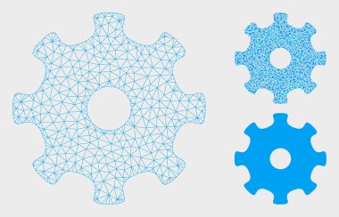 Dişli vektör Mesh tel çerçeve modeli ve üçgen mozaik simge