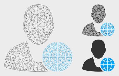 Global Manager vector mesh ağ modeli ve üçgen mozaik simgesi