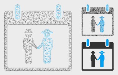 Gemtlemen el sıkışması takvim gün vektör mesh ağ modeli ve üçgen mozaik simge