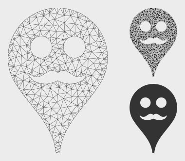 Gentleman Smiley harita Marker vektör Mesh karkas model ve üçgen mozaik simge