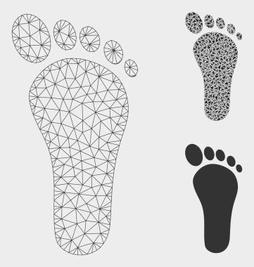 Ayak izi vektör mesh ağ modeli ve üçgen mozaik simge