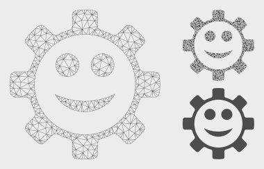 Dişli Smile smiley vektör Mesh tel çerçeve modeli ve üçgen mozaik simge