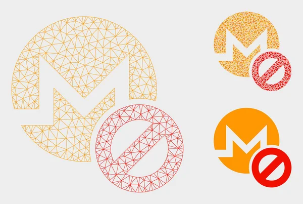 Förbjuden Monero vektor mesh tråd ram modell och triangel mosaik ikon — Stock vektor