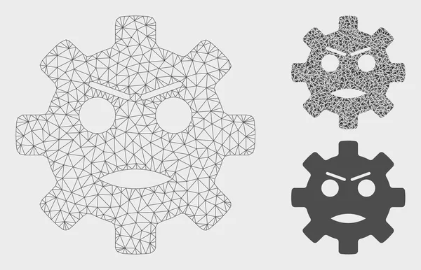 Engrenagem irritado Smiley Vector Mesh Carcaça Modelo e Triângulo Ícone Mosaico — Vetor de Stock