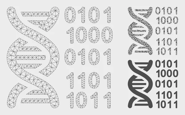 게놈 벡터 메쉬 와이어 프레임 모델 및 삼각형 모자이크 아이콘 — 스톡 벡터