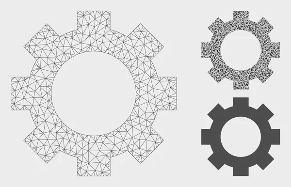 Gear Vector Mesh Netzwerkmodell und Dreieck Mosaik-Symbol — Stockvektor