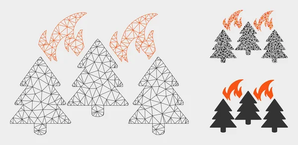 Lesní požáry vektor sítě OK 2D model a trojúhelníková mozaika-ikona — Stockový vektor