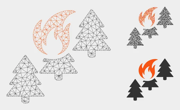 Bosque fuego vector malla red modelo y triángulo mosaico icono — Vector de stock