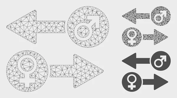 Gender Exchange Vektor Mesh Karkasse Modell und Dreieck Mosaik-Symbol — Stockvektor