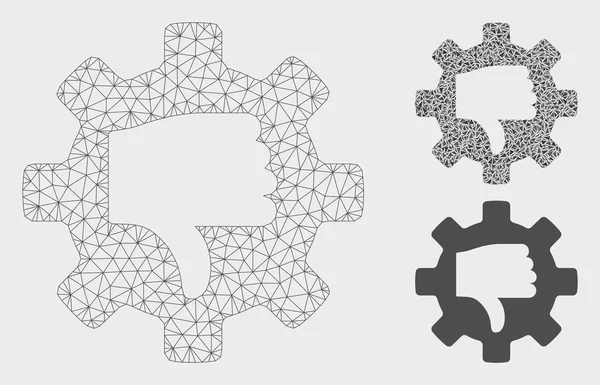 Modèle de carcasse de maille vectorielle de pouce vers le bas d'engrenage et icône de mosaïque de triangle — Image vectorielle