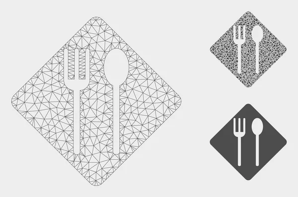 Fork and Spoon Vector Mesh Carcass Model and Triangle Mosaic Icon — Stock Vector