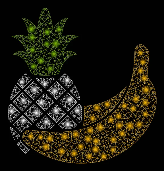 Maglia luminosa 2D ananas e banane frutta con macchie flash — Vettoriale Stock