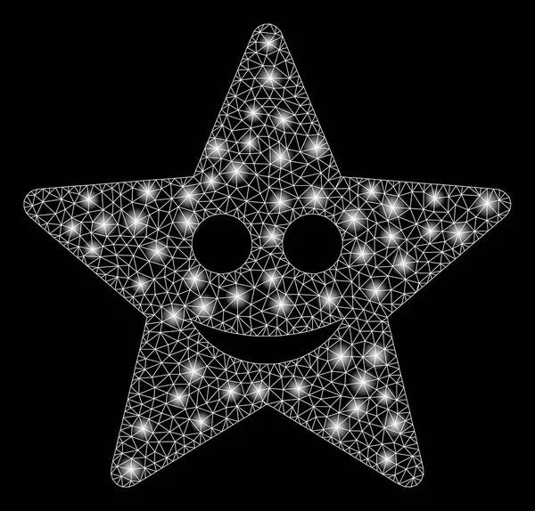 Carcaça de malha brilhante estrela feliz com pontos de luz — Vetor de Stock