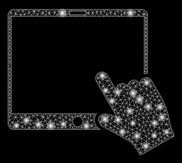 Tableta brillante del puntero de mano del marco de alambre de malla con puntos de luz — Archivo Imágenes Vectoriales