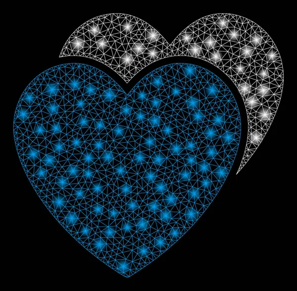 Malla brillante 2D corazones de amor con manchas de luz — Vector de stock