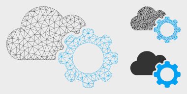 Bulut Seçenekleri Dişli Vektör Örgü Tel Çerçeve Modeli ve Üçgen Mozaik Simgesi