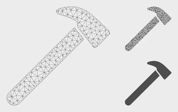 Model Jaringan Hammer Vector Mesh dan Ikon Mosaik Segitiga - Stok Vektor