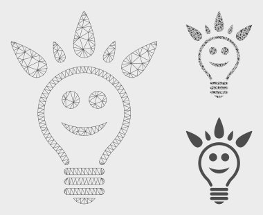 Mutlu Ampul Vektör Örgü Tel Çerçeve Modeli ve Üçgen Mozaik Simgesi