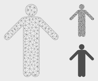 Cehalet Pose Vektör Örgü Karkas Modeli ve Üçgen Mozaik Simgesi