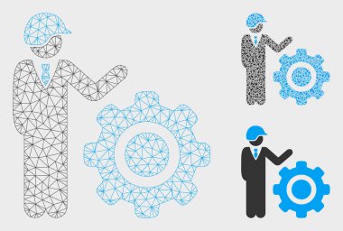 Endüstriyel Dişli Mühendisi Vektör Örgü Ağ Modeli ve Üçgen Mozaik Simgesi