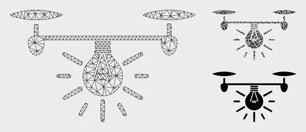 Copter oświetlenie wektor Mesh model sieci i Trójkąt mozaika ikona — Wektor stockowy