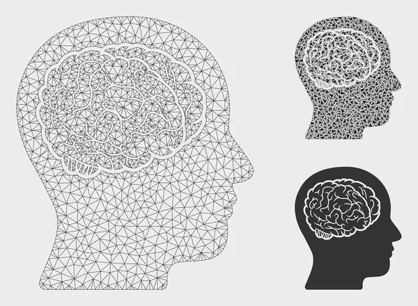 Modèle de cadre de fil de treillis métallique de cerveau de tête et icône de mosaïque de triangle — Image vectorielle