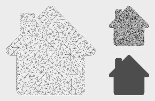 Huis vector mesh 2D model en driehoek mozaïek pictogram — Stockvector