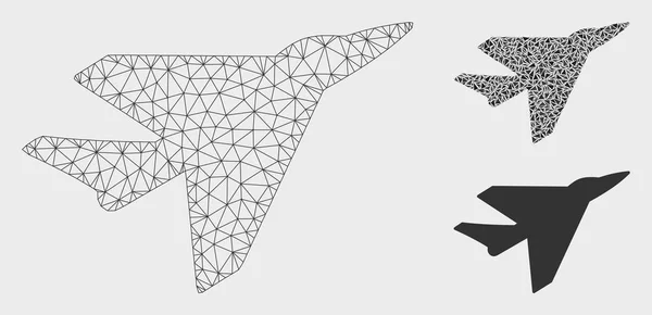Modelo de quadro de arame de malha de vetor de interceptador e ícone de mosaico de triângulo — Vetor de Stock