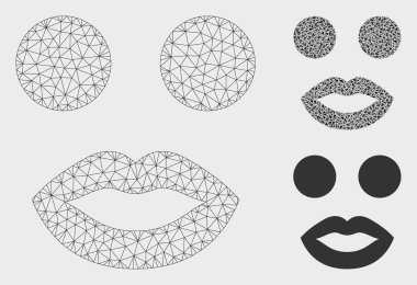 Lady Smiley Vektör Örgü 2d Model ve Üçgen Mozaik Simgesi