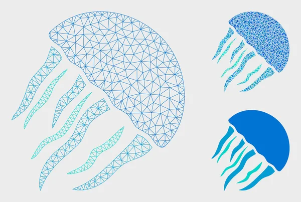 Jellyfish Vector Mesh Network Model and Triangle Mosaic Icon — Stock Vector