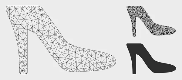 Lady Shoe Vector Mesh Network Modelo e Triângulo Ícone Mosaico — Vetor de Stock