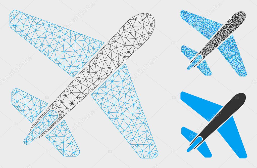 Jet Airplane Vector Mesh Wire Frame Model and Triangle Mosaic Icon