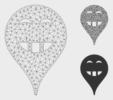 Laugth Smiley Harita Marker Vektör Örgü Ağ Modeli ve Üçgen Mozaik Simgesi