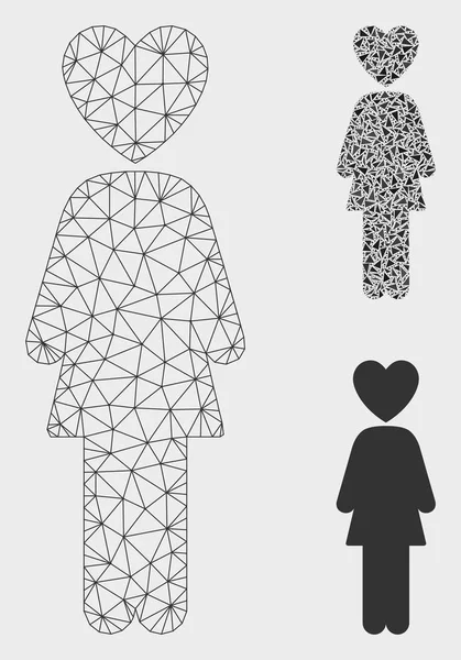 Lover Woman Vector Mesh 2D Model and Triangle Mosaic Icon - Stok Vektor