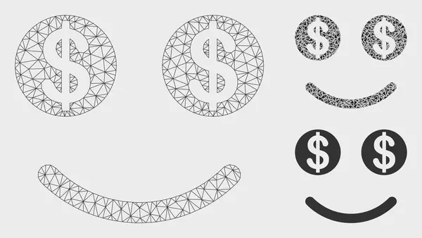 Flaks Dollar Smile Vektor Mesh 2D Modell og trekant Mosaikk Icon – stockvektor