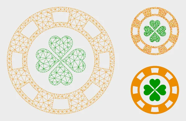 Glück Casino Chip Vektor Maschendraht Rahmenmodell und Dreieck Mosaik-Symbol — Stockvektor