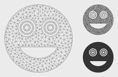 Mad Smiley Vektör Örgü Tel Çerçeve Modeli ve Üçgen Mozaik Simgesi
