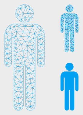 Man vector Mesh karkas modeli ve üçgen mozaik simgesi