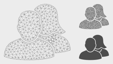 İnsanlar Vektör Örgü Ağ Modeli ve Üçgen Mozaik Simgesi