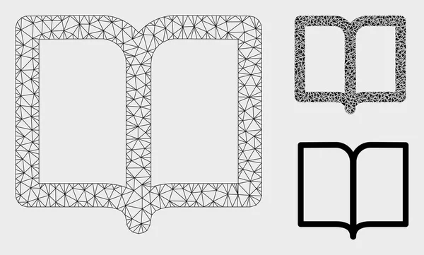 Libro abierto Vector Mesh 2D Modelo y triángulo icono del mosaico — Vector de stock