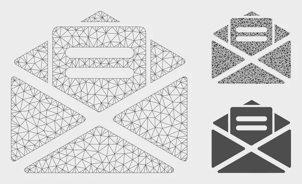 Open Mail Vektor Mesh Karkasse Modell und Dreieck Mosaik-Symbol — Stockvektor