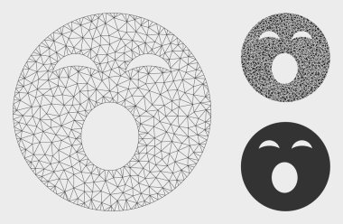 Sleepy Smiley Vektör Örgü Karkas Modeli ve Üçgen Mozaik Simgesi