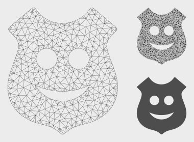 Smile Polis Kalkanı Vektör Örgü Karkas Modeli ve Üçgen Mozaik Simgesi