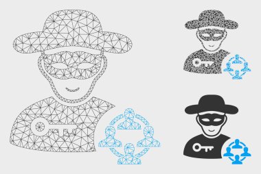 Sosyal Hacker Vektör Örgü Karkas Modeli ve Üçgen Mozaik Simgesi