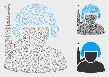 Asker Vektör Örgü Tel Çerçeve Modeli ve Üçgen Mozaik Simgesi