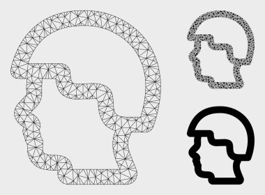 Asker Başı Vektör Örgü Ağ Modeli ve Üçgen Mozaik Simgesi