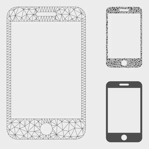 Smartphone wektor Mesh model tuszy i Trójkąt mozaika ikona — Wektor stockowy