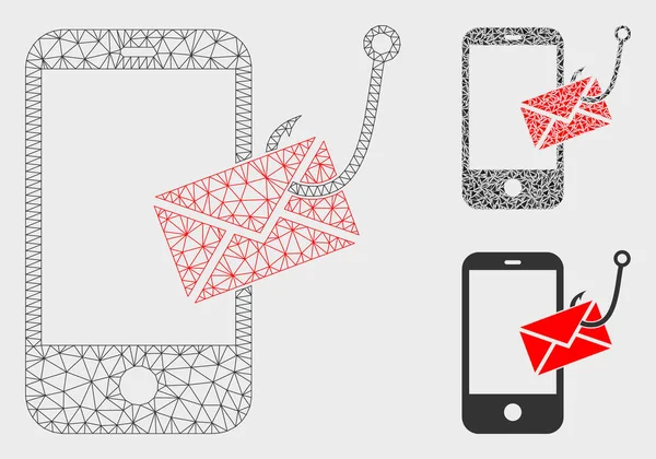 Smartphone Message Phishing Vector Mesh Ağ Modeli ve Üçgen Mozaik Simgesi
