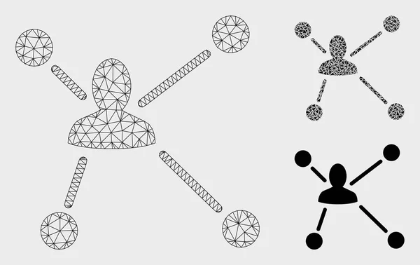 Modelo de marco de alambre de malla vectorial gráfico social y icono de mosaico de triángulo — Vector de stock