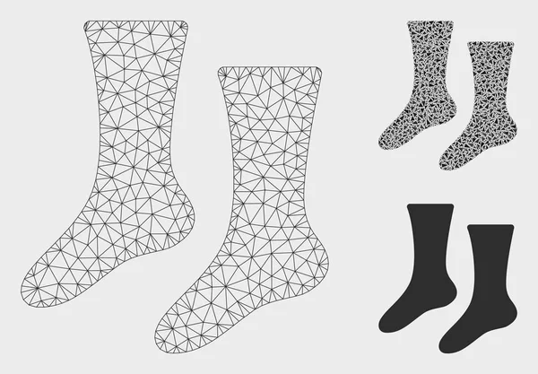 Calcetines Vector Mesh 2D Modelo y Triángulo Mosaico Icono — Vector de stock